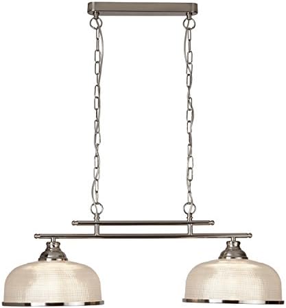 Searchlight Ceiling Modern Hanging Satin Silver Styled 2 Light Hanging Pendant Fitting Holophane Glass Shade on Antique Bar Contemporary Lighting to Match Every Style (Material: Glass)
