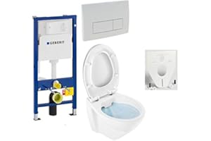 BADOSAN GEBERIT Duofix Vorwandelement Basic + Wand Tiefspül WC LIFE SPÜLRANDLOS + WC-Sitz + Betätigungsplatte DELTA51
