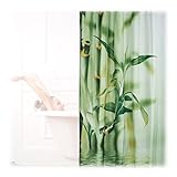 Relaxdays Duschvorhang Bambus Design, Polyester, Textil, Waschbar, Pflanze, Stoff, 200 x 180 cm, Wannenvorhang, Grün