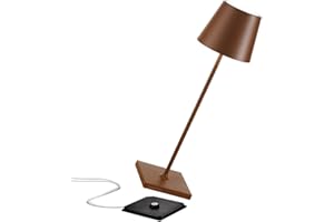 Zafferano Poldina Pro, Lámpara LED de Mesa Inalámbrica Recargable, Regulador de Intensidad Táctil 2700-3000K, IP65 Uso Interior/Exterior, Larga Duración, Estructura en Aluminio, H38cm – Corten