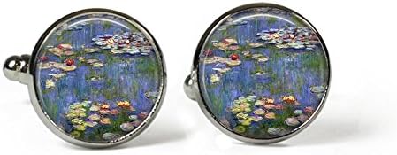 WATERLILIES Claude Monet - Glass Picture Cufflinks – Silver Plated (Art Print N1)