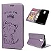 Produktbild Flip Handy Schutzhülle für HUAWEI Mate20 lite, PU Leder Folio Brieftasche Wallet Klappetui Weich TPU Silikon Stoßfest Bumper Case Cover (Hellviolett), Prägung mit Katze und Fisch Muster, Card Slot Holder Folding Kickstand Magnetic Closure Design, Anti Fingerabdruck Anti Kratzer