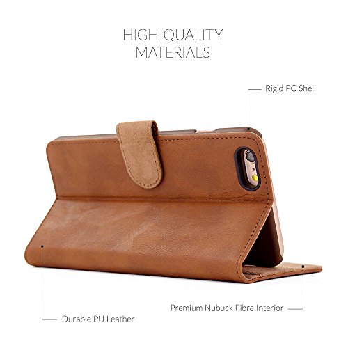 iPhone 6s Plus Case, Snugg - Brown Leather iPhone 6s Plus Flip Case [Lifetime Guarantee] Premium Wallet Phone Cover with Card Slots for Apple iPhone 6s Plus