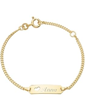 333/- Gelbgold Baby Mädchen ID Armband mit Herz 12 cm / 14 cm mit Wunsch-Gravur (6 Zeichen)