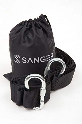 Tree Swing Hanging Kit ~ Holds up to 2000 lbs. (900kg) ~ Includes 2 Adjustable Straps, Each 2" Wide x 48" Long (5cm x 121cm), Plus 2 Carabiner Hooks &amp; Convenient Carry Pouch, Black, by SANGER