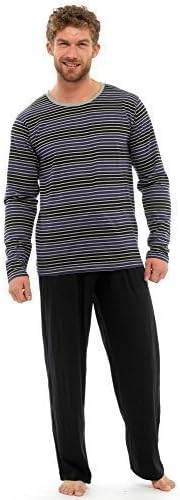 Mens Pyjama Set Long Sleeve Top &amp; Pants Cotton Pjs (XLARGE, BLACK &amp;BLUE)