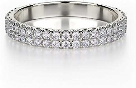 0.52 Carat Round Diamond Double Row Half Eternity Prong Setting Wedding Ring , 18k White Gold Size O