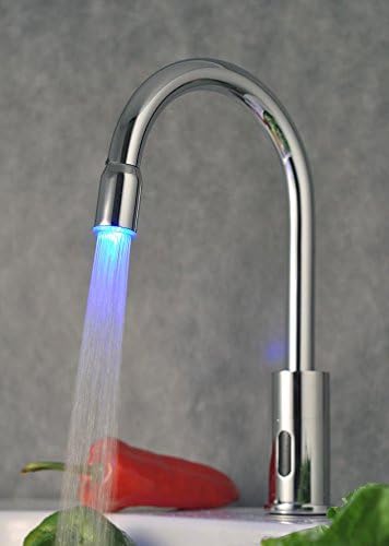 TougBoo Self-Power Touchless Infrared 3 Color Led Sensor Tap Faucet Kitchen Sink Faucet With Temperautre Ajustable Valve,Brass,Yellow