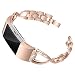 Produktbild Glowjoy für Fitbit Charge 2 Armband,Rostfreier Edelstahl Ersatzband Band Armbänder Uhrenarmband Hollow Out Ersatzbänder Strass Diamant Edelstahlband für Damen Frauen Mädchen (Roségold)