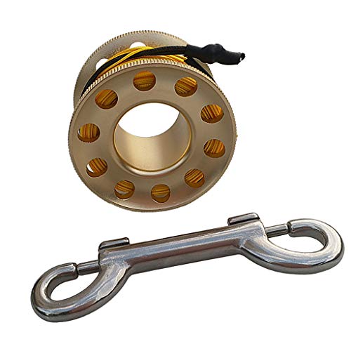 IPOTCH 49Ft Finger Spool Reel with Dual End Bolt Snap for Cave Wreck Tech SCUBA Diving Safety Gear Equipment