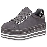  SCARPE VITA Damen Plateau Sneaker Turnschuhe Schnürer Metallic Plateauschuhe 171303 Grau Lack 39