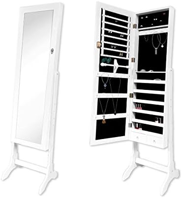 RULOTE Jewellery Cabinet with Mirror, Full-length Mirror European Modern Style Jewelry Storage Cabinet (White) 156 x 37 x 8.5 cm RTL01