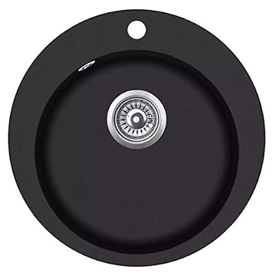 vidaXL Évier de Cuisine Granit Bac Unique Rond Noir Cuvette Lavabo de Cuisine