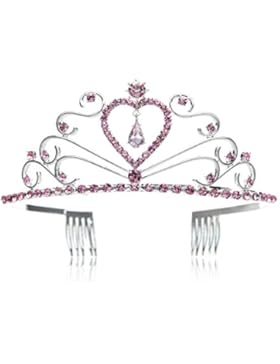 SWEETV Kinder Prinzessin Tiara Strass Diadem Festzug Geburtstagsfeier Kristalle Krone mit Kamm, Rosa