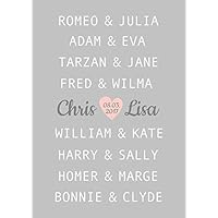 Kunstdruck A4 ungerahmt, Traumpaar Liebe, Hochzeitsgeschenk, berühmte Paare, Geschenkidee personalisiert, Jahrestag, Gastgeschenk