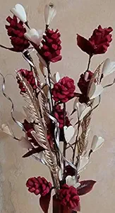 Bunch of Handmade Dry Palm Leaf Artificial Flowers, Moti Sticks, Jute Thread Balls and Dry Palm Leaves Filler, 60cm Bunch, Multicolor, Set of 1