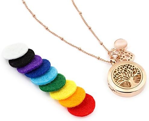 AromaLove London Rose Gold Tree of Life Essential Oil Diffuser Necklace - Aromatherapy Jewelry - Hypoallergenic 316L Surgical Grade Stainless Steel, 20.8" Chain + 9 Washable Insert Pads + Charms