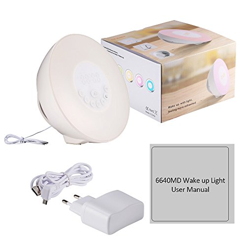 Wecker Geschenke Wake Up Light Lichtwecker ,7 Wecktöne (6 Naturklänge und UKW-Radio), 7Farben, 10 Dimmstufen, Sonnenaufgangssimulation, Nachtlicht mit UKW-Radio, Wecker mit Licht ,ein Geschenk für Frauen, Männer, Freunde ,Kinder oder Erwachsene(6640) - 7