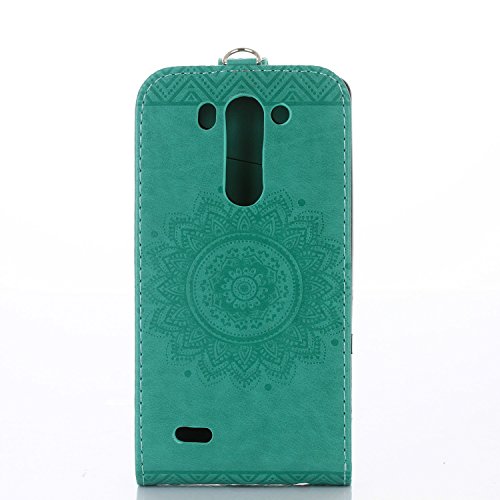 LG G3s Hülle,LG G3 Mini Hülle,LG G3 Beat Hülle,ikasus® Leder Hülle für LG G3s / G3 Mini / G3 Beat,Prägung Floral Spitze Blumen Mandala Muster PU Lederhülle Flip Hülle im Bookstyle Cover Schale Slim Fit Soft Silikon Magnetverschluss Schutzhülle PU Leder Hülle Flip Wallet Case Kunstleder Tasche Cover mit Standfunktion und Kartenfächer Tasche Wallet Case für LG G3s / G3 Mini / G3 Beat – Grün - 4