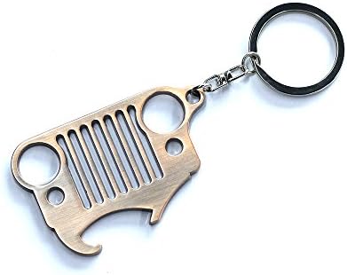 Perfect for Jeep Wrangler Accessories Enthusiasts - 3D Front Jeep Grill Key Chain &amp; Bottle Opener - Zinc Alloy Keychain with Integrated Bottle Opener for Beer &amp; Soda (Red Bronze)