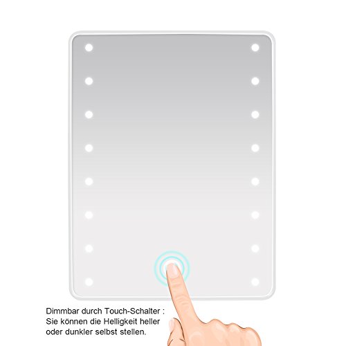 Wawoo® Make-up-Spiegel mit LED Beleuchtung Dimmbar durch Touch-Schalter + 16 LEDs + Ultra-High Definition Falterbar Standspiegel Profi Kosmetikspiegel Schminkspiegel Tischspiegel Batteriebetrieben (weiß) - 9