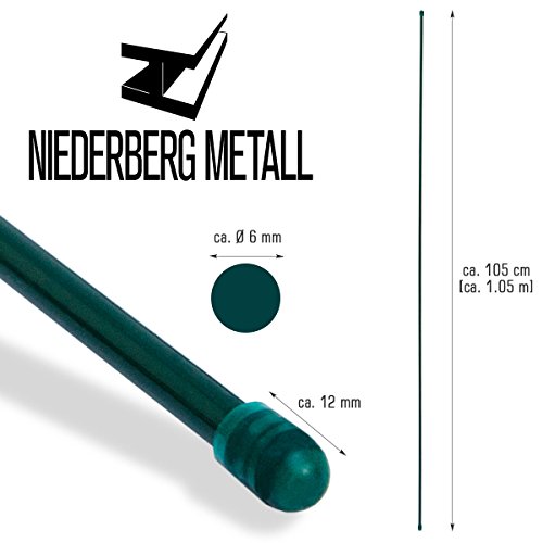 NIEDERBERG METALL Geflechtspannstab 105cm mit Gummi-Endkappen | Zaun-Spannstab Zaunstab Ø6mm | Zubehör Maschendrahtzaun | Grün - 3