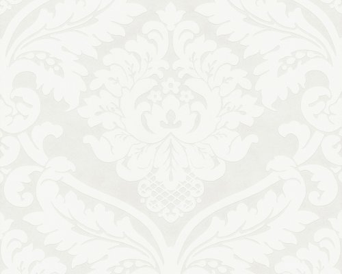 Livingwalls Vliestapete Flock Tapete klassisch neobarock 10,05 m x 0,53 m metallic weiß Made in Germany 554338 5543-38 - 2