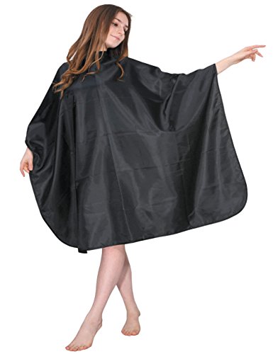 WM Beauty Classic Water Repellent Adjustable Salon Hair Cutting Cape with Snaps Closure, Black
