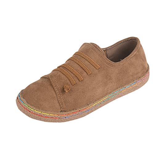 POLP Botas Calzado Casual Mujer otoño Antideslizante Talon Zapatos señora Invierno Botas de Vestir Botines de Cuero con Cordones Botines Mujer Planos Botines Planos Zapatos Planos Botines Caqui