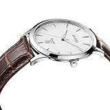 BUREI Dünne Business Herren Armbanduhr mit Weißem Ziffernblatt Saphirglas Braun Echtes Lederband Analog Quartzuhrenwerk Datum (Weiß)