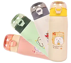 Toyshine Hot and Cold Stainless Steel 304 Water Bottle for Kids, Double Walled Flask Metal Thermos, Spill Proof Lock Closure, BPA Free for School Home, Drinkware, 380 ML, Cream