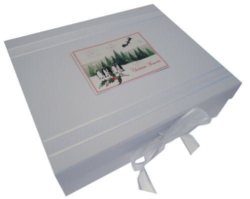 White Cotton Cards Christmas Memories Christmas Trees and Penguin Range A4 Keepsake Box