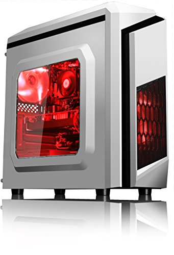 VIBOX Pyro GS460-217 Gaming PC – 4,0GHz AMD FX Quad-Core Prozessor, Geforce GTX 1060, leistungsfähig, Hochleistung, leistungsstärker, Desktop Gamer Computer mit Spielgutschein, Rot Innenbeleuchtung, lebenslange Garantie* (3,8GHz (4,0GHz Turbo) Superschneller AMD FX 4300 Quad-Core Prozessor CPU, Nvidia GeForce GTX 1060 3GB Grafikkarte, 8GB DDR3 1600MHz RAM, 1TB (1000GB) SATA III HDD 7200rpm Festplatte, 85+ Netzteil, CIT Storm Weiß Rot Gaming Geh§use, AM3+ Mainboard, Ohne Windows Betriebssystem) - 3