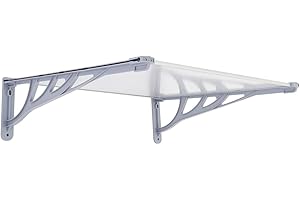 The Fellie Door Canopy Awning Window Door Canopies Outdoor Rain Shelter Cover with Polycarbonate Board for UV Water Rain Resist, Grey(150 x 90cm)