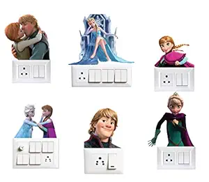 VVWV Snow Queen Group Switch Board Printed Stickers for Home Living Kids Bed Room Wall Decoration Multicolour Vinyl Stylish 3D Combo Sticker (Standard Size)