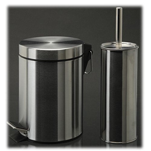Badezimmerset (Mülleimer und Toilettenbürste) 2 teilig - Badset Kosmetikeimer Toilettenbürste Edelstahl WC Garnitur