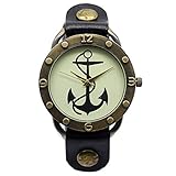 Retro Herrenuhr Anker-Echtleder Armbanduhr für Männer Frauen Armband Quarz Armbanduhr