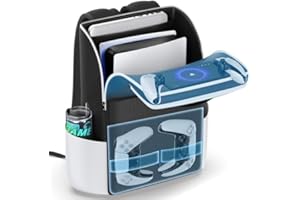 RYSKER Plecak na konsolę PS5 / Slim / Pro, pełna ochrona, torba na PS5, duża pojemność, torba podróżna na podwójny kontroler, portal PS, laptop, karty do gier, PS5 plecak z 3 kablami