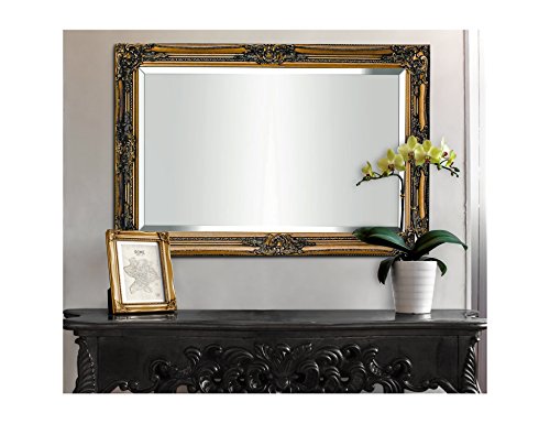 Goldener Shabby Chic Spiegel – Massivholz – Handgefertigt – Barock – Groß – 90×60 cm – Antik Gold - 4