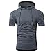 Produktbild Ba Zha Hei Männer Sommermode mit Kapuze Pullover Kurzarm Rundhals Basic Oversize Slim Fit T-Shirt in vielen Farben Männer Druck Tees Shirt Kurzarm Bluse Herren Kurzarm-T-Shirt (L, Dunkelgrau)