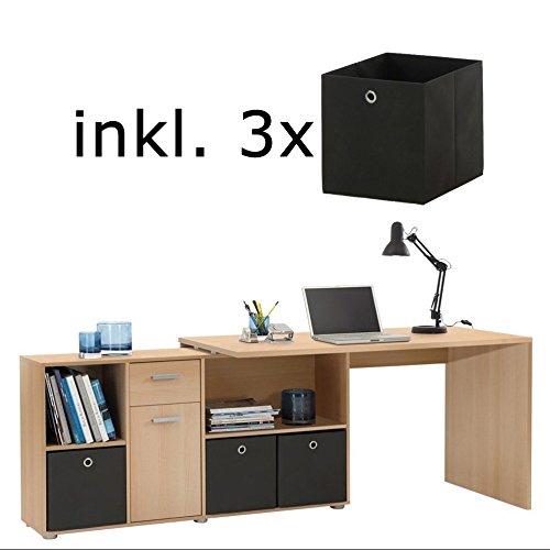 Wohnorama Schreibtisch Winkelkombination LEX Tisch B/H/T: 136/75/68 cm, Regal B/H/T: 137/71/33 cm, Buche, mit 3 Faltboxen anthrazit Wohnorama Schreibtisch Winkelkombination LEX Tisch B/H/T: 136/75/68 cm, Regal B/H/T: 137/71/33 cm, Buche, mit 3 Faltboxen anthrazit