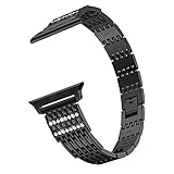 Luckhome Uhrenarmband Serie Lederarmband Ersatband Mit Edelstahl Metall Schließe Classic Armband Ersatz Band ，Komfortables haltbares Metallkristall-Uhrenarmband für Apple Watch Series 4 44mm（Schwarz）