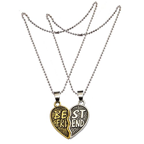 Sullery Shiv Jagdamba Heart Broken Style Best Friend Forever Gold and Silver Zinc Pendant for Men and Women