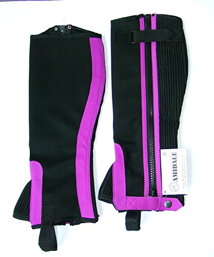 HALF-CHAPS-HORSE-RIDING-EQUESTRIAN-BLACK-AMARA-MACHINE-WASHABLE-PURPLE-DESIGN-MEDIUM-AMIDALE-BNWT