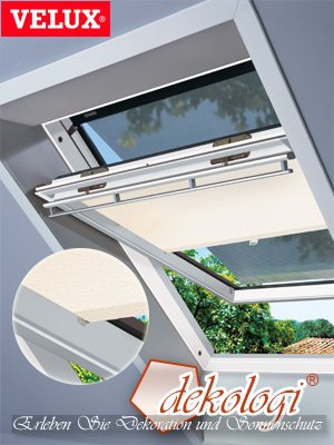 Original VELUX Vorteils-Set ( Sichtschutz-Rollo mit Haltekrallen + Hitzeschutz-Markise ) ROP PK00 9050 Für // GGL, GTL, GPL, GHL, GGU, GTL, GPU, GHU P04, P06, P08, P10, PK04, PK06, PK08, PK10, 404, 406, 408, 410 // in Stofffarbe 9050 / Uni Blau – Markise in Schwarz _59640 - 2