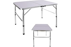 EFAN Foldable Picnic Table 3FT Aluminum Adjust Height Camping Tables For Outdoor Indoor Garden Beach BBQ Party, Portable Lightweight Table With Carry Handle, White