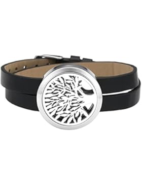 Zysta Schmuck Herren Damen 316L Edelstah Rund Hohl Lebensbaum Floating Charms Medaillon Locket Lederarmband Echt...