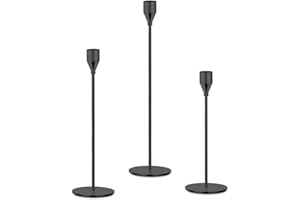Mivitoom Set of 3 Black Candle Holders,Taper Candle Metal Candle Stand Holder - Elegant Candlestick Holders for Home Party Living Room, Dinners Decoration