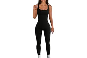 Rongseng Jumpsuit Damen Eng Sexy Ärmellose Tank Rompers Bodycon Sport Jumpsuit Stretch Gerippte Einteiler Yoga Bodysuit Overall Nahtloser Workout Playsuits Sportanzug Trainingsanzug Club Outfit