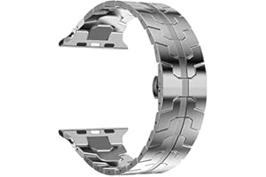 MaKTech Opaska na Nadgarstek ze Stali Nierdzewnej,Cienki,Solidny,Wklęsły i Wypukły,Inkrustowany Metalowy Pasek,Kompatybilny z Apple Watch Series 9/Ultra 2/SE/8/7/2023 (45mm/44mm/49mm,Srebro)